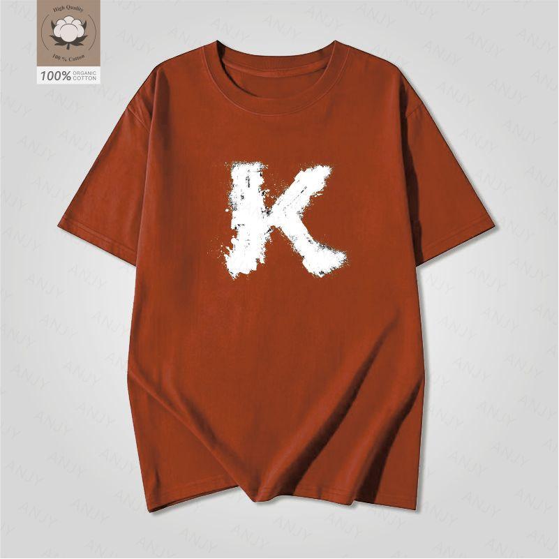 Artistic Letter K Printed White Short Sleeved Unisexs And Unisexs American Street Loose Pure Cotton Personalized Simple Tshirt