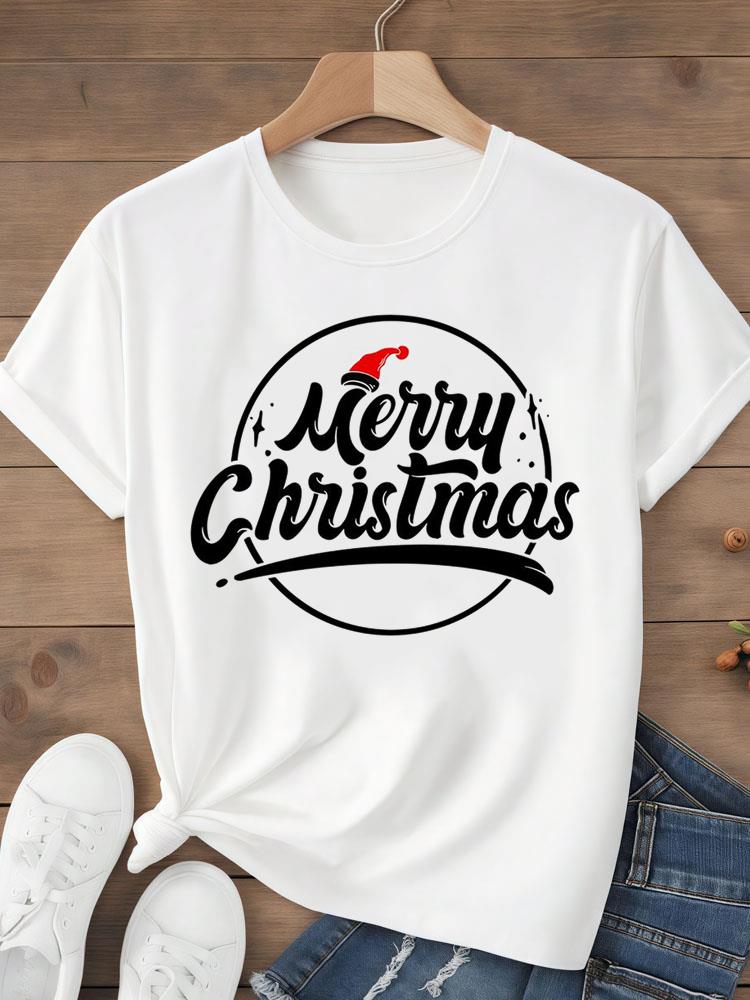 (Asian Size)sweet tree Tee Top festival  Merry Christmas New Year Holiday Women Print Lady Short Sleeve Fashion Graphic T-shirts