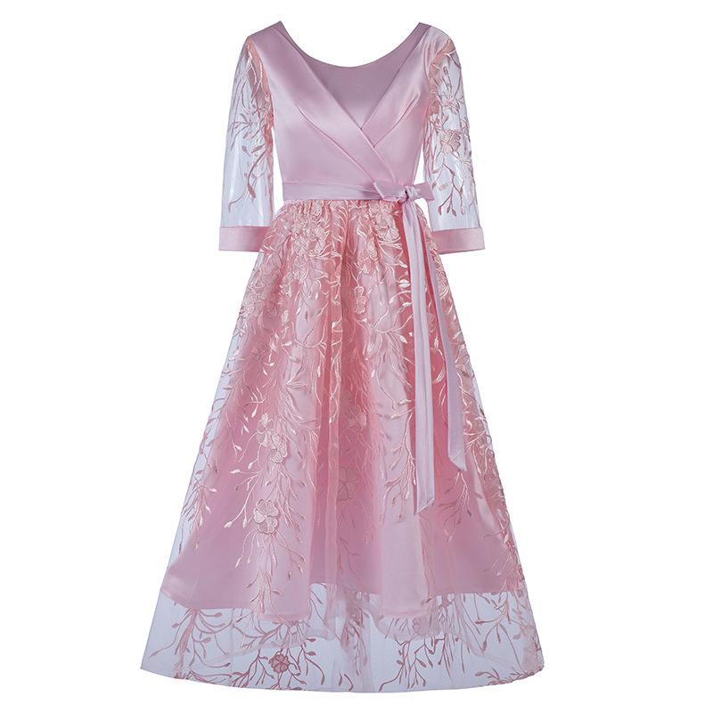 

Small dress new spring sister group daily wear slim temperament lace long party dress One size fits all рожевий