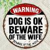 Vintage Metall Blechschild Vorsicht vor Frau Hund Runde Wanddekoration in