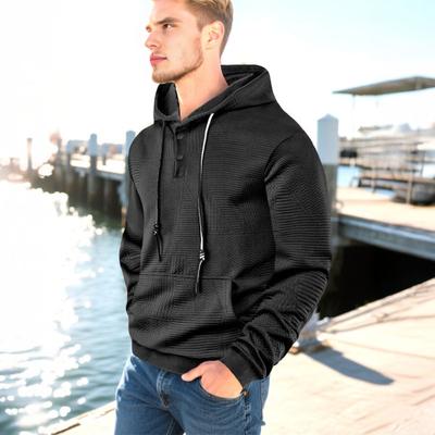 Herren Hoodie Jacquard-Textur Kapuzen-Kordelzug Langarm-Pullover-Oberteile mit Vordertasche Einfarbig Frühlings-Herbst-Oberteile