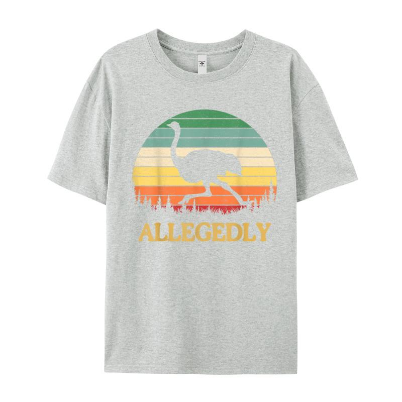 Funny Allegedly Ostrich Gift Flightless Tshirts Retro Unisex Tops Tees Birthday Tops T Shirt Crew Neck Cotton Fabric