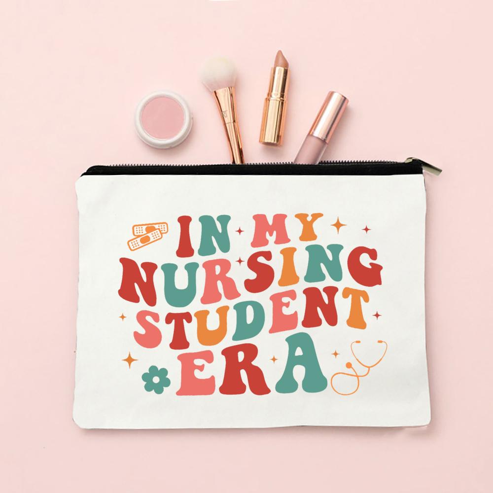 In My Nurse Era Print Women Cosmetic Bag Travel Neceser Toiletries Organizer Bags Women Canvas Make Up Case Best Gift for Nurse