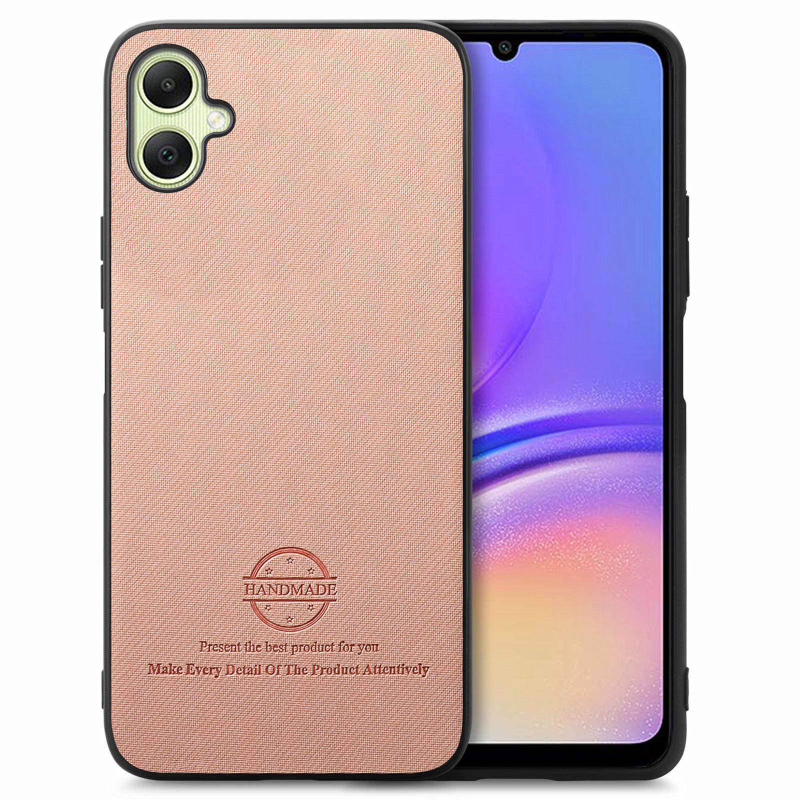 

For Samsung Galaxy A05 4G Case Cloth Texture Leather+PC+TPU Anti-Drop Phone Cover Pink