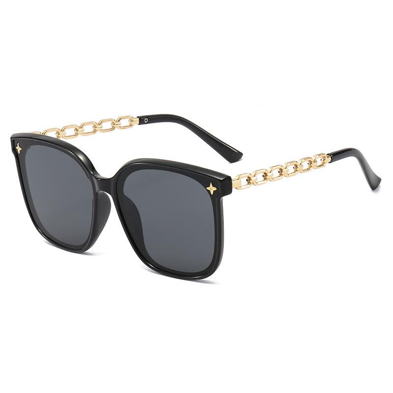 Women's Large Square Frame Sunglasses - High-End Chain Style, Anti-UV, Trendy Net Red Design.