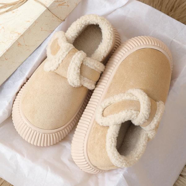 Retro lamb wool bag heel cotton slippers autumn and winter thick-soled velvet warm outer wear non-slip snow cotton shoes