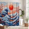 Shower Curtain: Traditional Japanese Wave with Cherry Blossoms and Red Sun for an Oriental and Harmonious Bathroom Decor