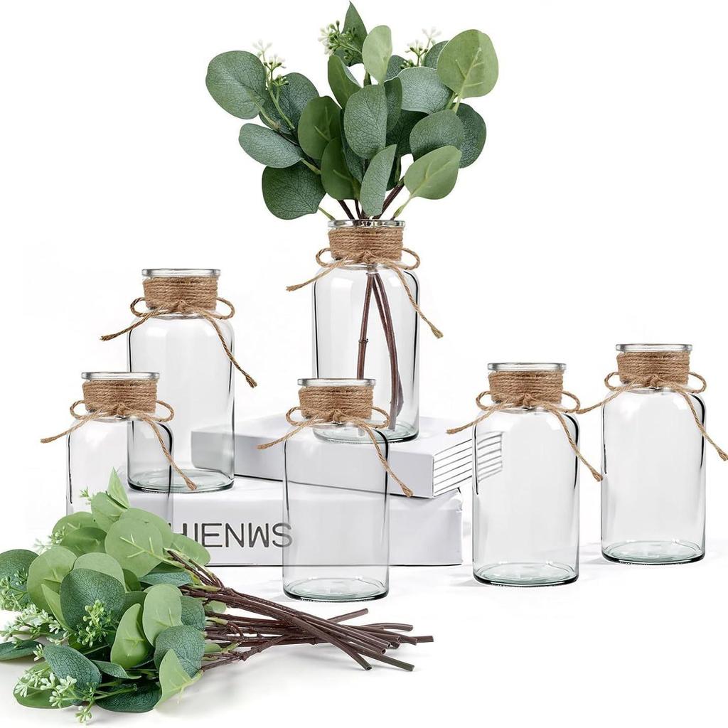 Retro Hemp Rope Glass Vase - Floral Transparent Desktop Ornament