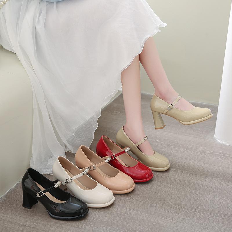 Commuter Mary Jane single shoes high heels women's new one-word thick heel women's shoes temperament shallow mouth wholesale