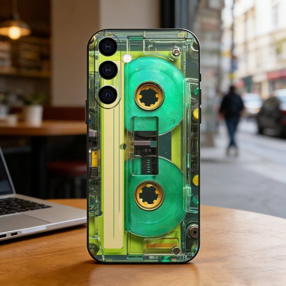 Retro Cassette Pattern Plating Phone Case For Samsung Galaxy A73,A72,A71,A70,A53,A52,A51,Others Soft Black Cover