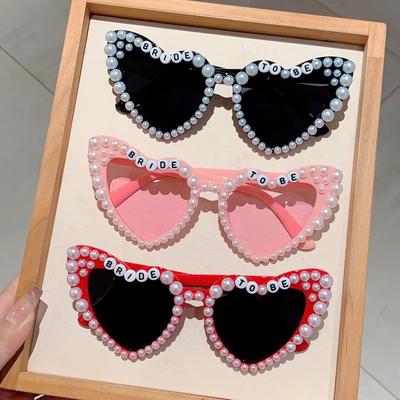1Pc Bride To Be Sunglasses White Pearl Heart Shape Glasses Bridal Shower Decor Bachelorette Party Supplies Bride Wedding Gift