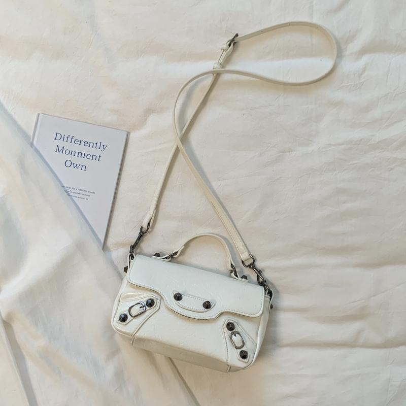 Silver Handbags Luxury Bag Fashion Ladies Moto Style Rivet Shoulder Crossbody Bags for Women Small Fla Pu Leather Messenger Bags