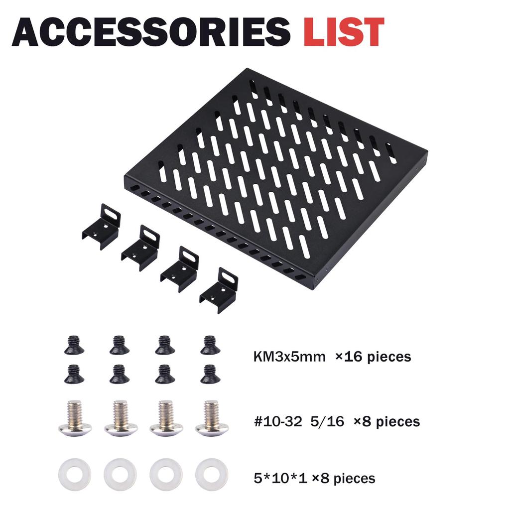 GeeekPi 0.5U Heavy Duty Server Rack Shelf for DeskPi RackMate T1/T0 and 10-inch Server Racks or Network Cabinets, Perforated Design, 25kg Load Capacit
