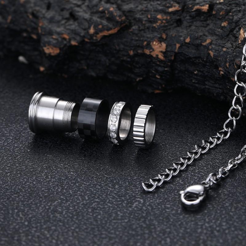 Adjustable Carbon Fiber Pendant Necklace Men Women Geometric Minimalist Long Chain With Removable Bead Titanium Steel