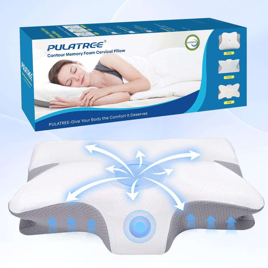 Pulatree Cervical Pillow for Neck & Shoulder Pain Relief Ergonomic Memory Foam Pillow Suitable for Different Sleeping Postures