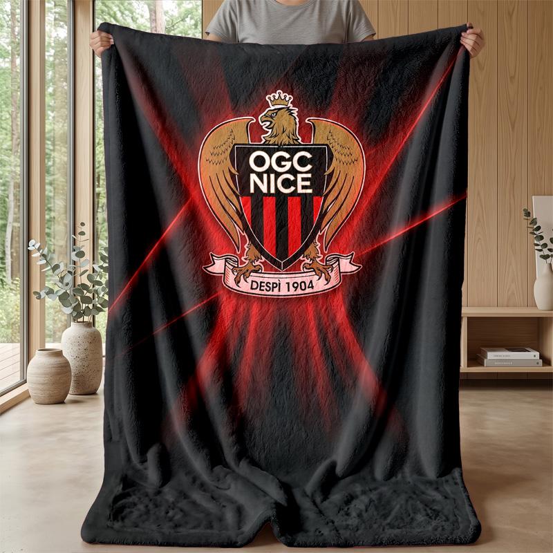 OGC Nice FC Weiche Flanell-Fleece-Decke Leichte Gemütliche Warme Überwurfdecke für Sofa Bett Heimdekoration