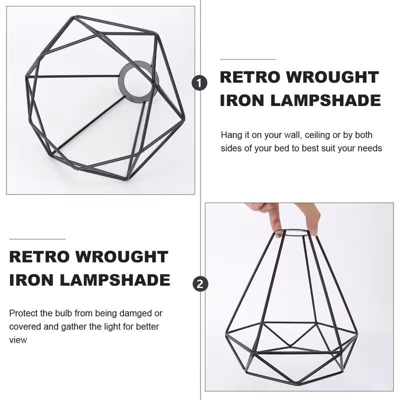 Retro Industrial Ceiling Lampshade Metal Wire Lamp Guard Cage Frame Shade Cover DIY Accessories Decoration Home Restaurant Light