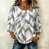 Blusa da Donna Casual Patchwork Stampata Girocollo Manica a Tre Quarti Lino Cotone Leggera Vestibilità Larga Top per l'Uso Quotidiano