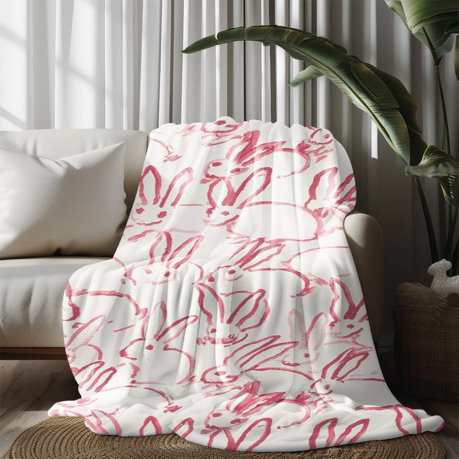 Pink Bunny Pattern Microfiber Flannel Cover Blanket Bedroom Living Room Sofa Soft And Comfortable Home Decoration