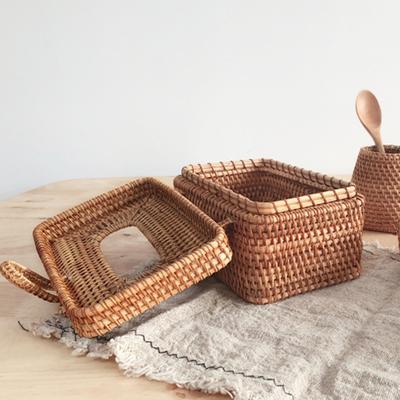Tissue Box Eco-friendly Large Capacity Rattan Rectangular Facial Tissue Holder for Home