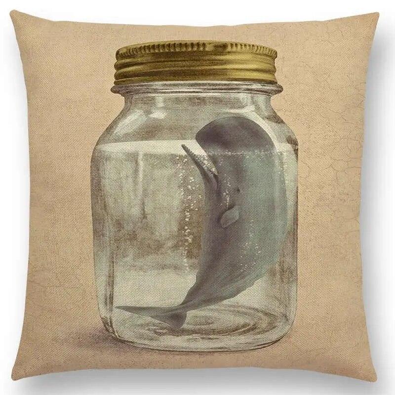 Sofa Throw Pillow Cover Home Decor Cute Little Ghost Sailing Whale Ocean Diver Print Cushion