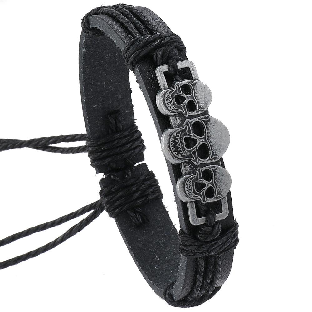 Punk Pirate Style Skull Bangles Men Personality Retro Leather Bracelet Hand-woven Jewelry Halloween Gifts Wholesale