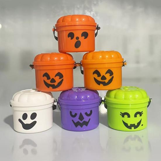 Mini Halloween Candy Bucket Spooky Ghost Pumpkin Candy Bucket Plastic Candy Bowls with Lid And Handle for Trick or Treat Halloween Party Favors