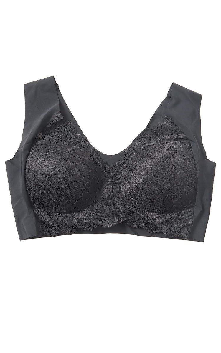 

Женское нижнее белье большого размера, бесшовное спереди, черное [Золотая Япония], крючок, бюстгальтер, кружево, без косточек, эластичное, goldy-1433, 3L, чёрный