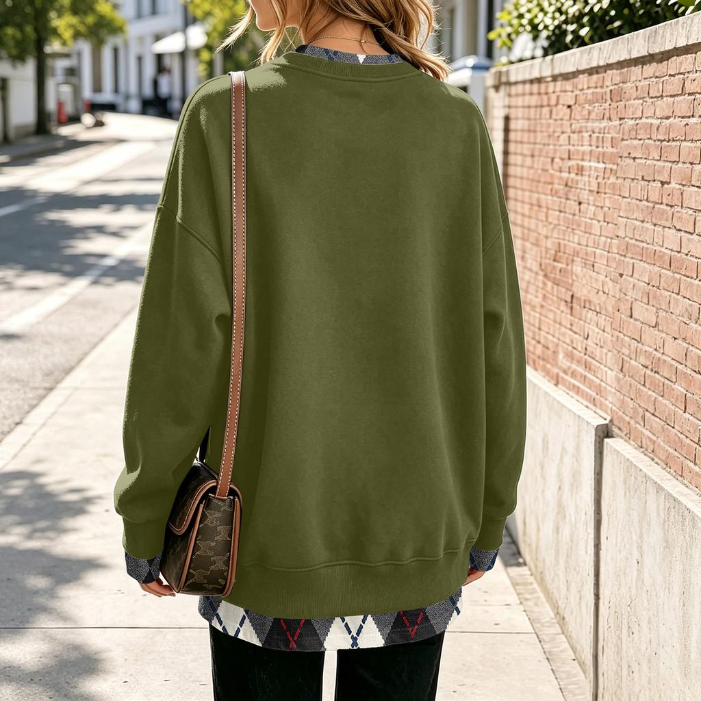 Women's Casual Long Sleeve Loose Fit Sweatshirt with Two-Piece Layer Design
