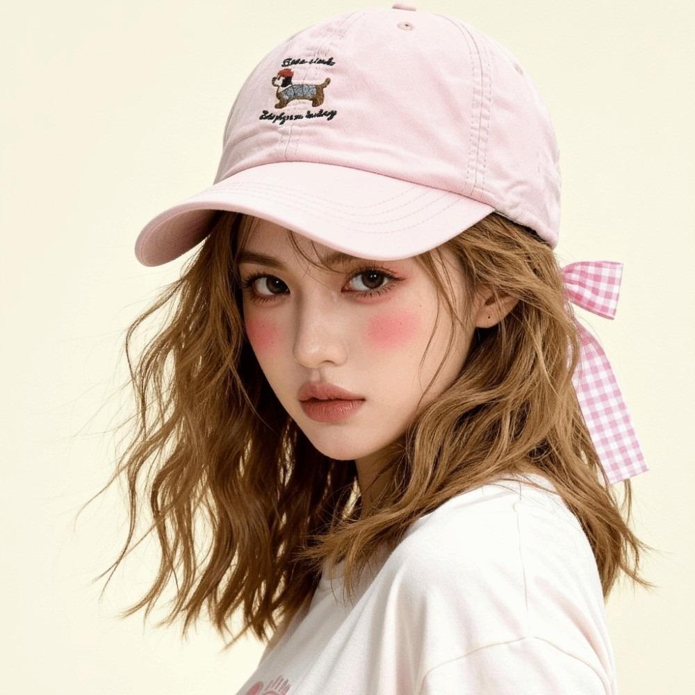 New Breathable Baseball Cap Embroidered Dog Sun Protection Duckbill Hat Korean Style Bow Tie Sun Hat Spring/Summer Caps