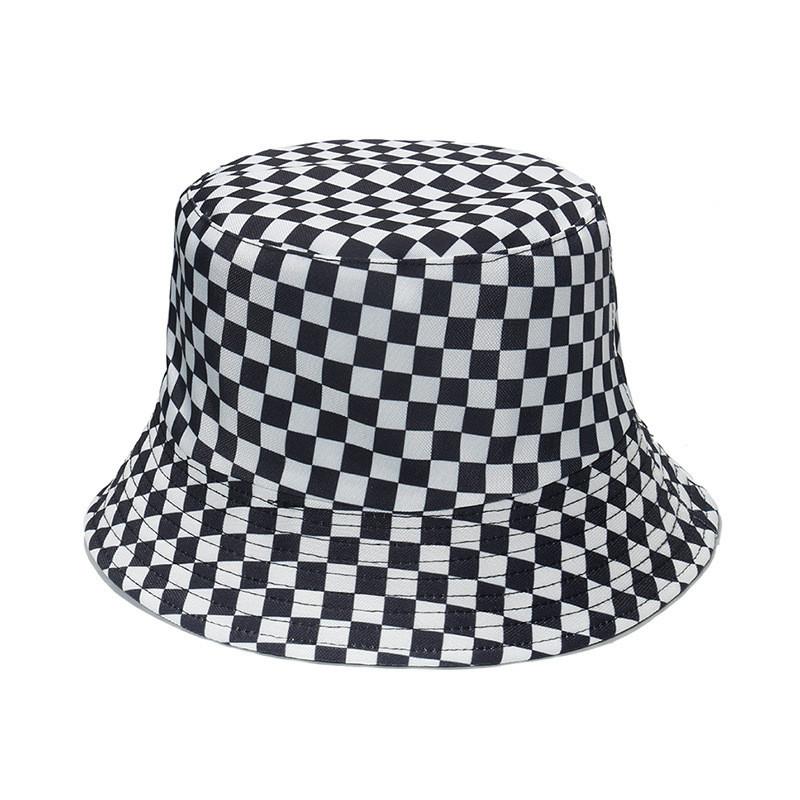 Fashionable Black And White Grid Check Fisherman Cap Sun Protection Bucket Hat