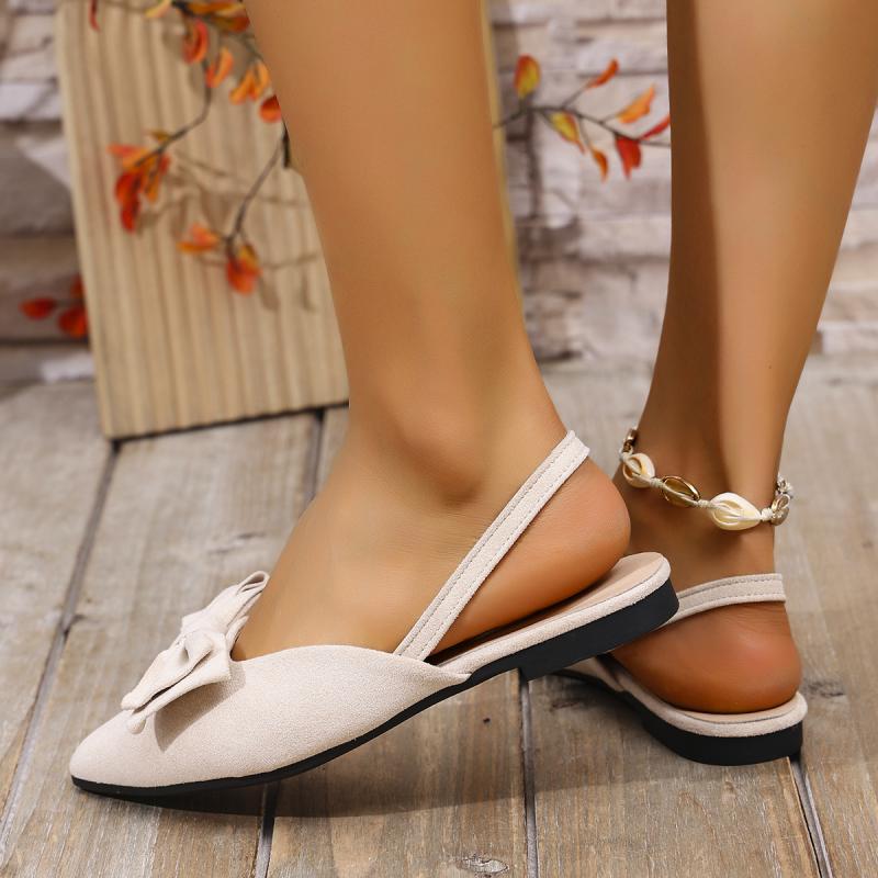 Fashion Sweet Bowknot Daily Shoes For Ladies Pointed Toe White Sandals Women 2025 Summer Comfortable Flat Heels Shoes Women