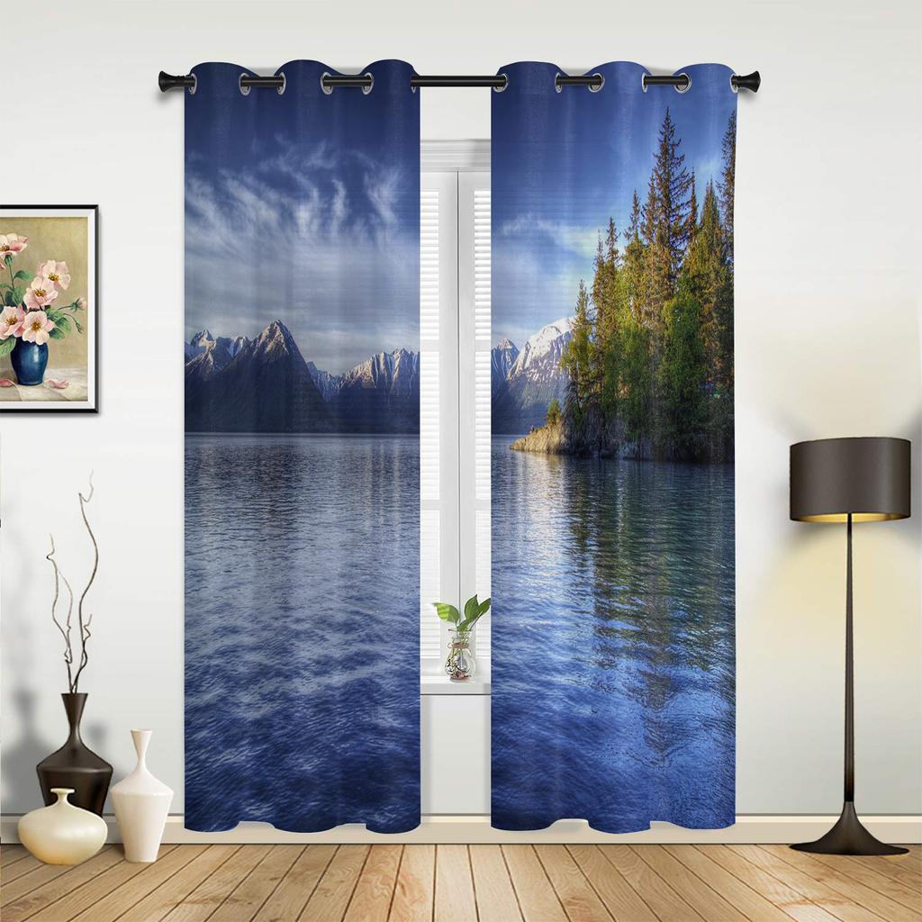 Greece Santorini Blue Roof Church Window Curtains Home Decoration Living Room Curtains Kid's Room Cortinas For Kitchen Bedroom