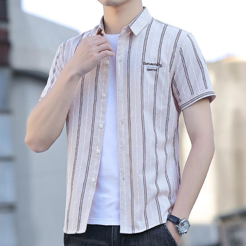 Summer New Men's Short-sleeved Shirt Korean Version of the Trend of Simple Simple Slim Striped Casual Handsome Shirt Men's Clothing