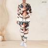 Women Plus Size V Neck Long Sleeve Scrub Set Fashion Afro Lady Art Text Print Nurse Uniform Set