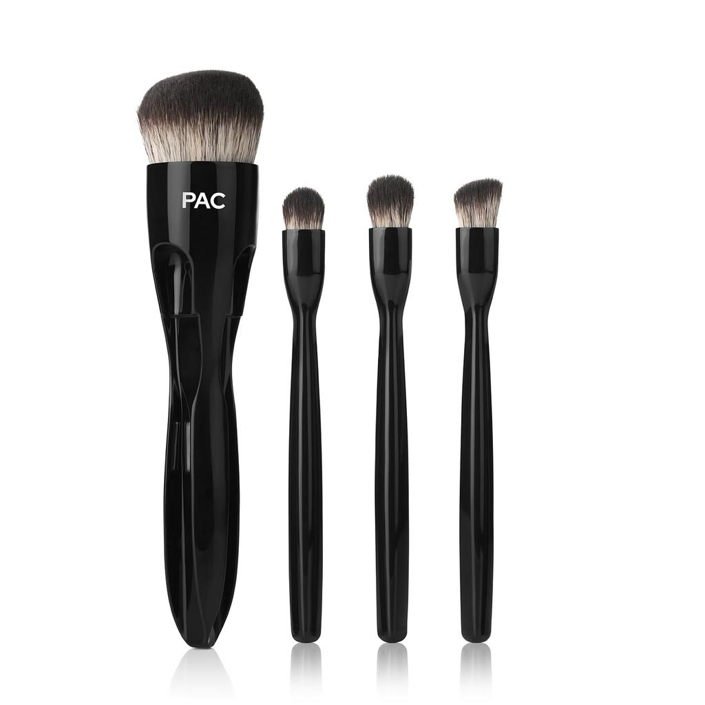 Pinceau de Maquillage PAC 4-en-1 | un pinceau polyvalent, un pinceau anticernes et deux pinceaux à paupières | Kit de Pinceaux Compact Portable