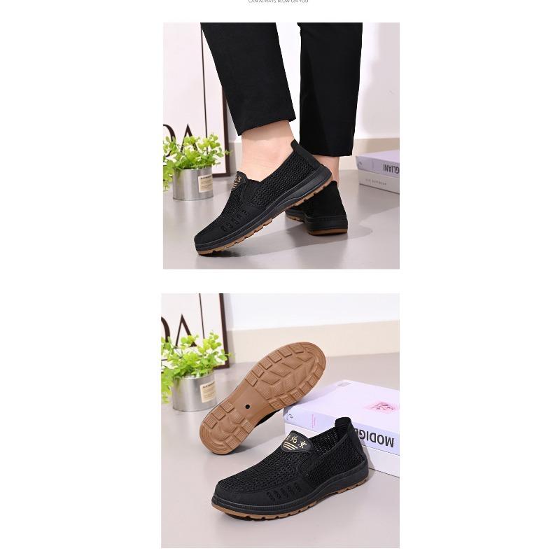 Men's Summer Plus Size Old Beijing Cloth Shoes, Breathable Mesh Slip-on Casual Dad Shoes for Cross-border Foreign Trade
