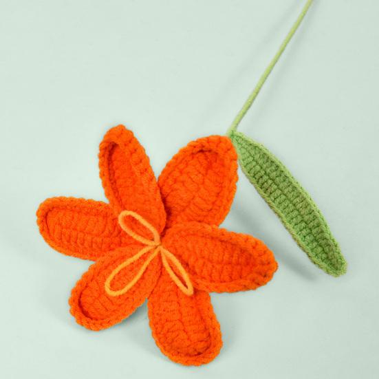 Gehäkelte Tulpe mit Stiel Blatt Handgefertigt Strickblume Ornament Garn Florale Dekoration Muttertag Geburtstag Weihnachtsgeschenk