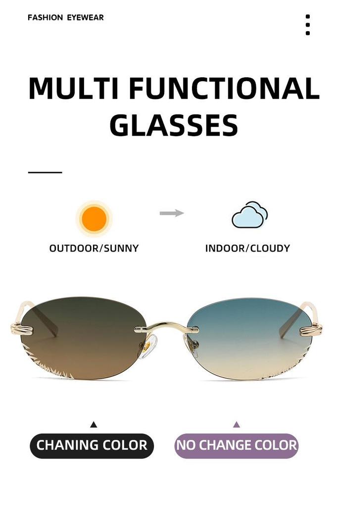 Fotochromowe Bezramowe Owalne Damskie Okulary Przeciwsłoneczne - Ochrona UV i Modny Styl INS (Model 2509)