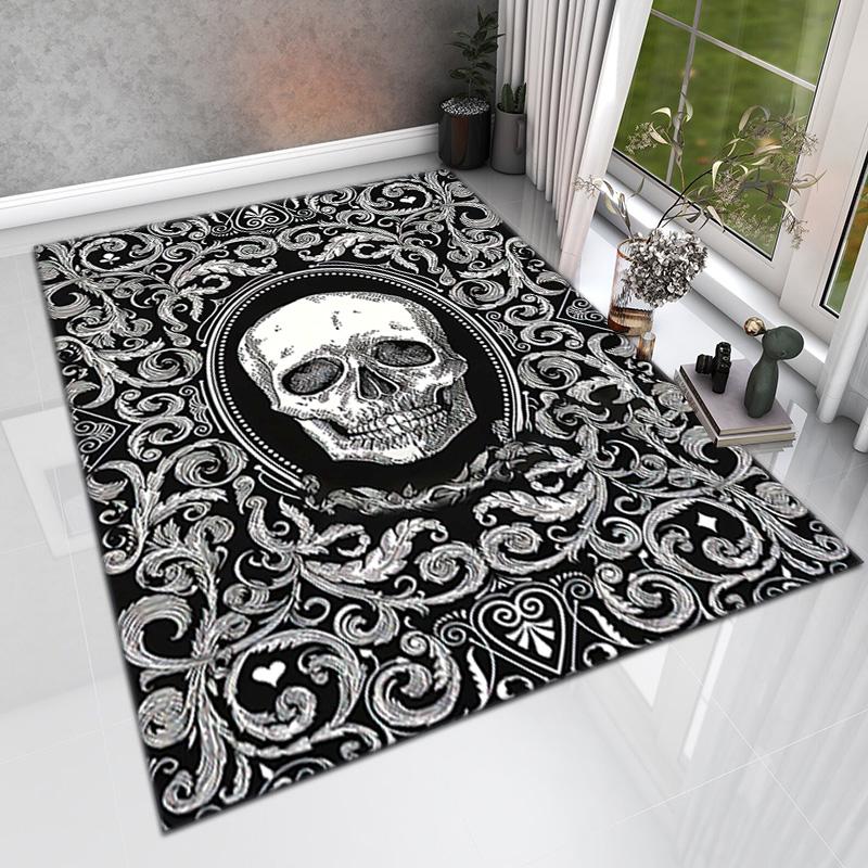 1PC Skull Dark Gothic Pattern Printed Carpet Rug for Living Room Bedroom Home Sofa Decoration,Non-slip Floor Mat Floor Mat