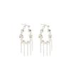 French High-End Pearl Earrings, Light Luxury Design Broken Silver Earrings, Cold Style Long Fringed Stud Earrings