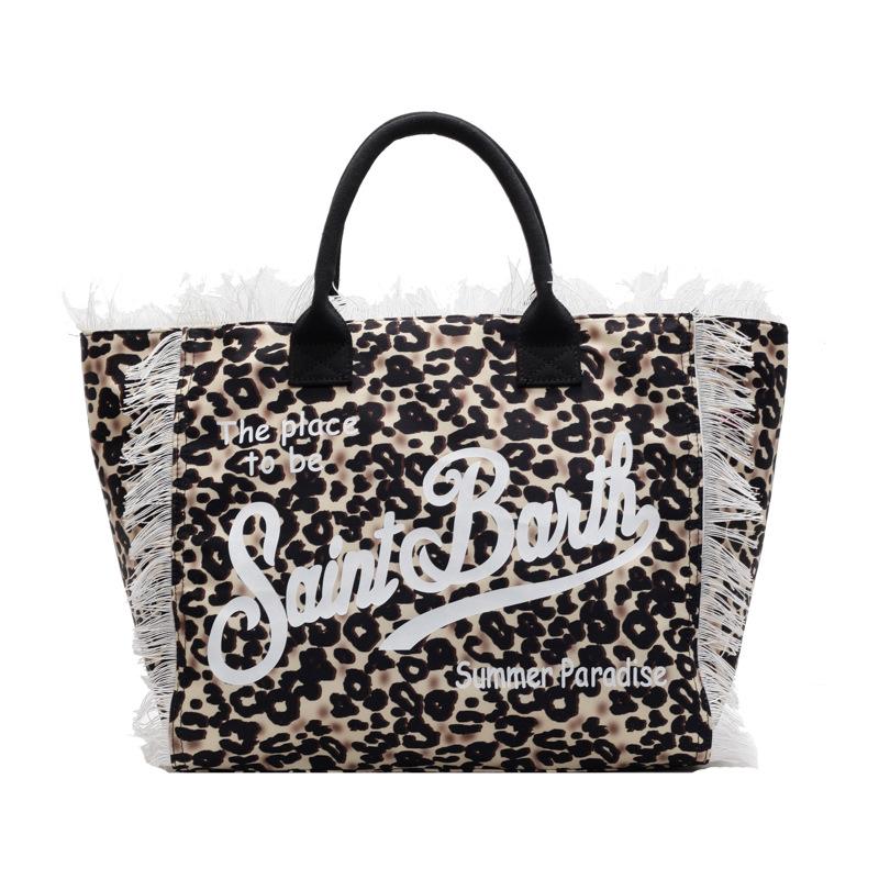 Neue große Canvas-Tasche Damen-Tasche Fransen-Tragetasche Pendler vielseitig tragbare Umhängetasche leopard print