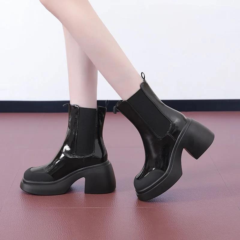 

Мода 2024 года, высококачественная женская обувь, женские сапоги без застежек, модные современные сапоги с леопардовым принтом, женские сапоги средней длины с круглым носком 40 чёрный