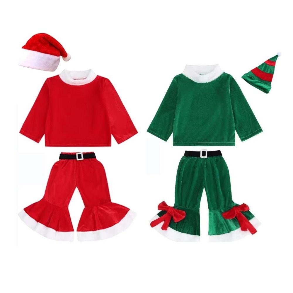 Red Santa Claus Children Christmas Clothes Cosplay Xmas Suit Wear  Girls Toddler