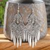 Ethnic Vintage Silver Color Temperament Drop Earrings for Women Creative Geometric Tassel Earrings Female Vacation Jewelry
