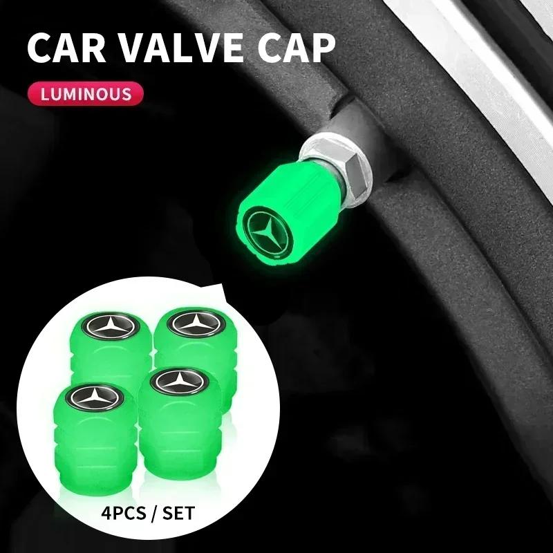 2026 Hot 4pcs Car Luminous Tire Valve Cap Wheel Nozzle Night Glowing Caps For Mercedes Benz AMG A B C E S class GLA GLC CLA GLK GLE