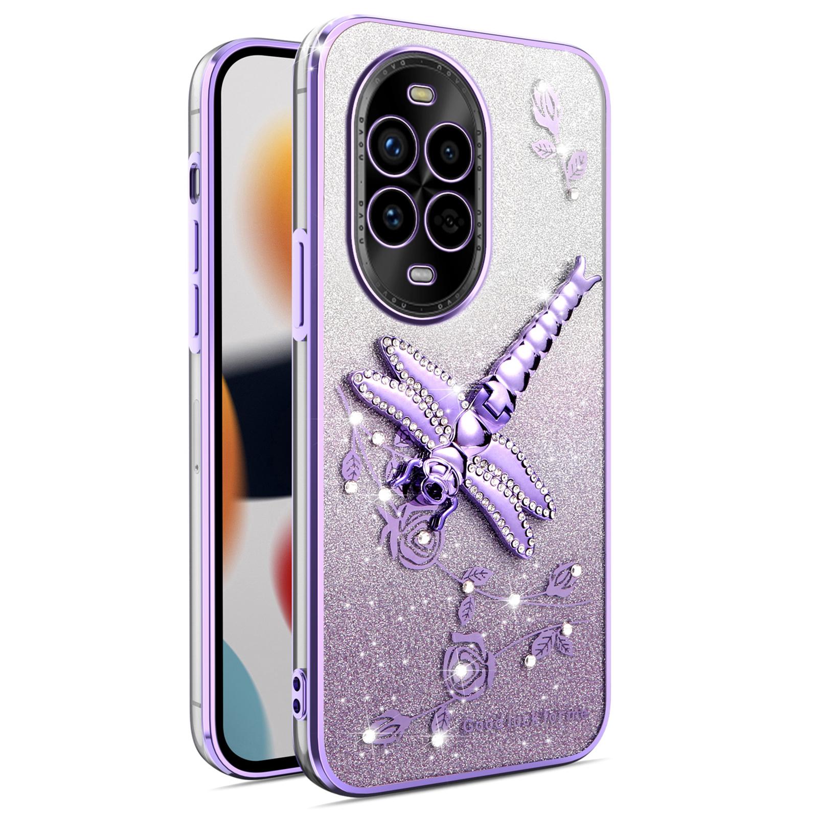 

KADEM For Huawei nova 13 Pro 5G Case Dragonfly Kickstand TPU Flowers Glitter Phone Cover B