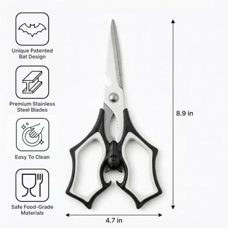 Kitchen Shears Multi-Purpose Heavy Duty Chicken Bones Shears Sharp Meat Scissors Bat-Shaped Stainless Steel Kitchen Scissors