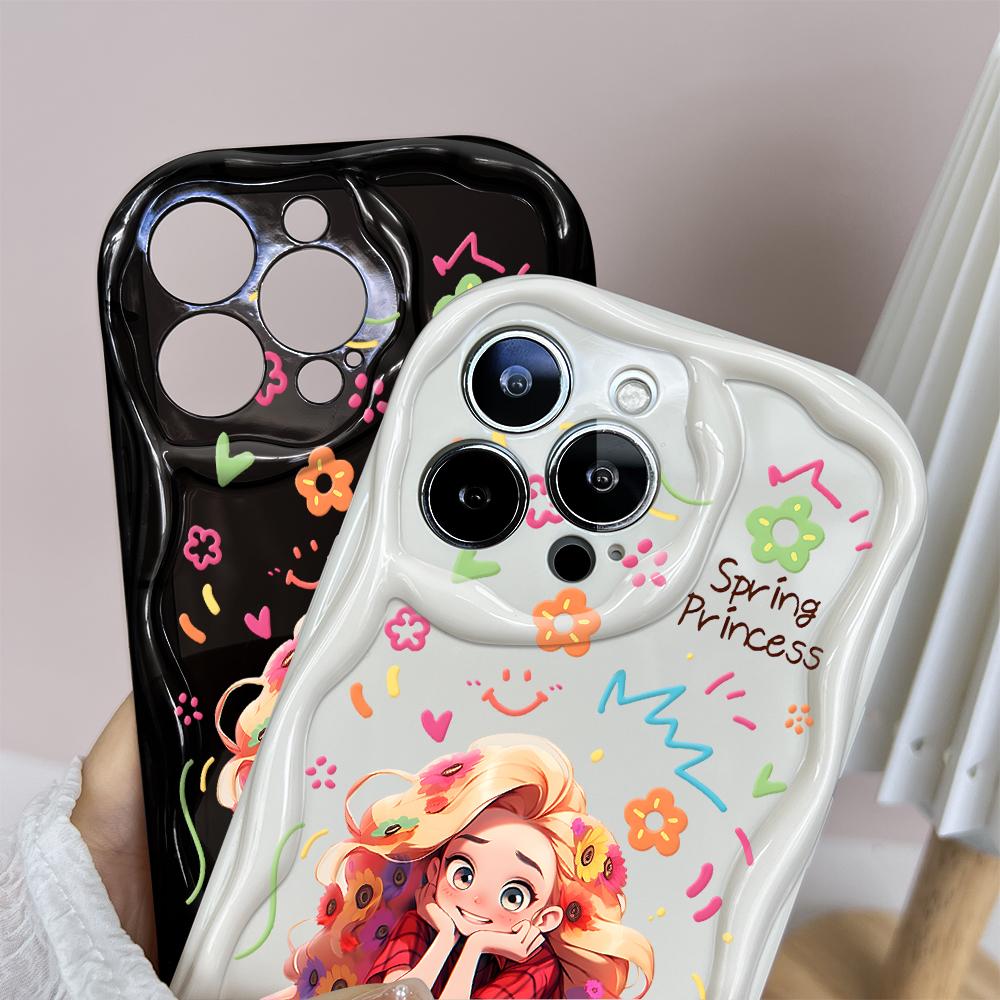 Cartoon Pattern Cream Texture Case Wavy Edge Mykt Silikondeksel Telefonveske til IPhone Samsung Huawei Honor Xiaomi Redmi Infinix Tecno