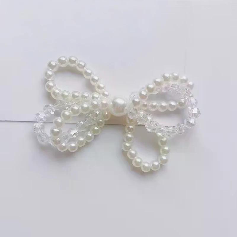 1Pcs Vintage Crystal Bow Woven Pearl Double-Layer Bow Accessories Diy Clothing Shoes Hats And Accessories